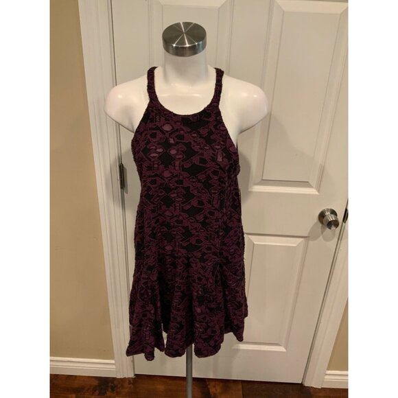 Free People Purple & Black Textured Trapeze Dress W/ Pockets, Size M - Picture 1 of 5
